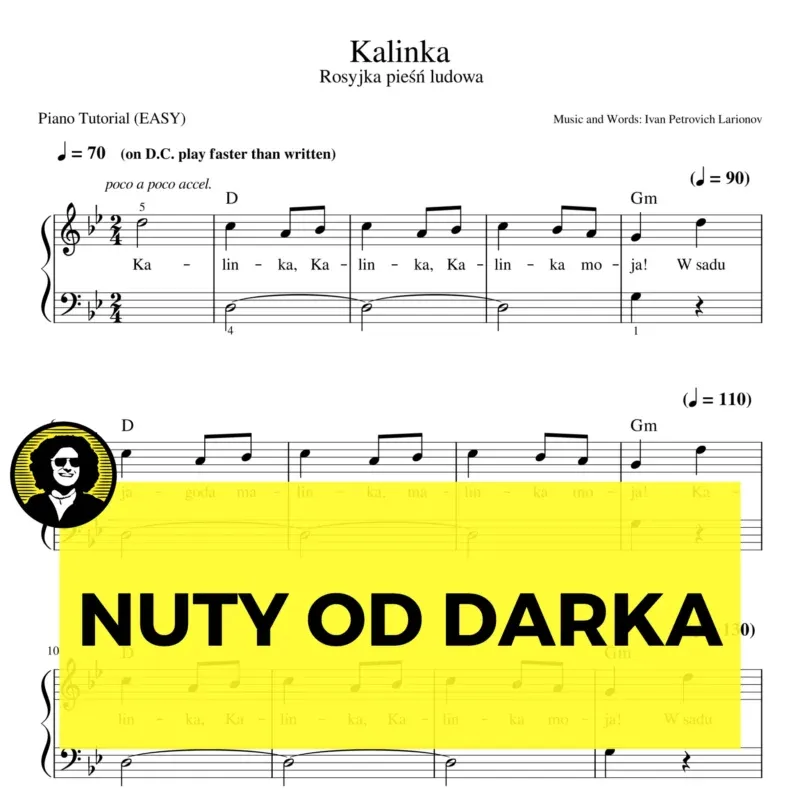 Kalinka nuty piano latwa wersja